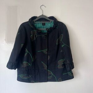 Eclectic Marc Jacobs Navy Jacket with Green Leaf Pattern and fun liner Size S